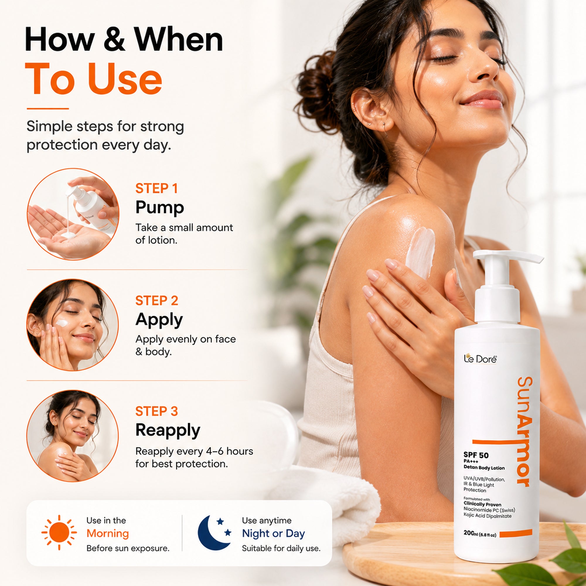 Le Doré SunArmor SPF 50 PA+++ Detan Body Lotion for Men & Women 200ml